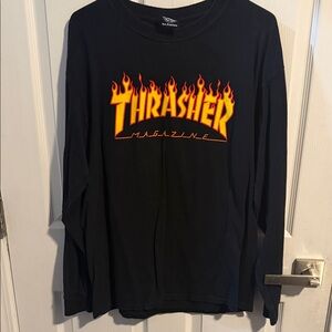 Thrasher Fiery Logo Black Long Sleeve